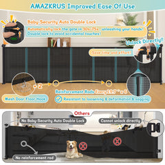 AMAZKRUS doorway-use retractable gate shows quick setup and secure closure in busy hallways.