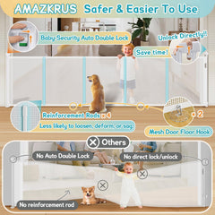 AMAZKRUS 160-inch gate fully extended for wide doorway coverage.
