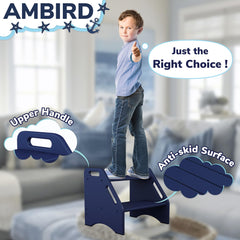 AMBIRD bamboo step stool with safety handles for stable bathroom use