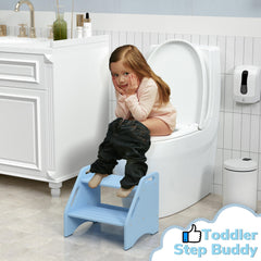 AMBIRD two-step stool shows side handles and top non-slip strip for security.