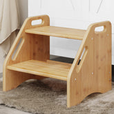 AMBIRD Wooden Step Stool side view shows sturdy bamboo for kids' safety