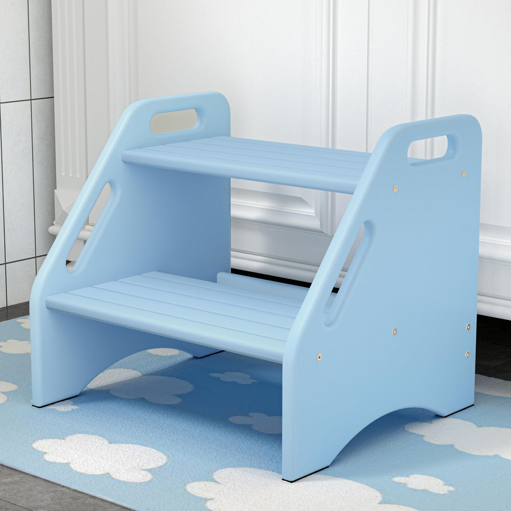 AMBIRD wooden two-step stool with sturdy bamboo build for safe family access.