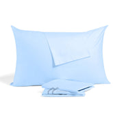 Ambition Home toddler travel pillowcase 14x20 blue folded, showcasing soft Egyptian cotton texture for gentle skin.