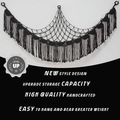 Amdermi macrame toy hammock storage demonstrates tidy playrooms with decorative, durable storage.
