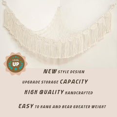 Amdermi macrame toy hammock with tassels highlighting decorative organization