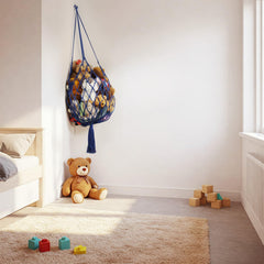Amdermi stuffed animal hammock blue corner hang demonstrates easy ceiling installation