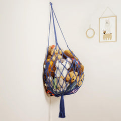 Amdermi stuffed animal hammock blue front view shows compact space-saving storage