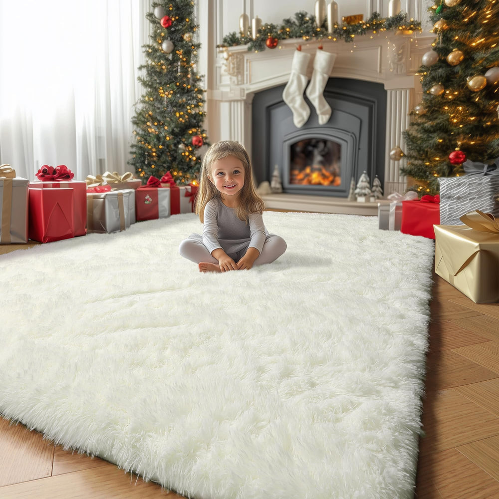 Amdrebio ivory white rug with soft touch for bedroom and living room comfort.