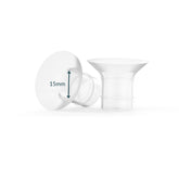 Ameda 15mm flange insert seated inside a standard 25mm flange for a comfortable pumping fit.
