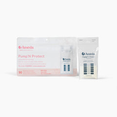 Ameda Pump'N Protect 6oz bag laid flat for space-saving freezer storage.