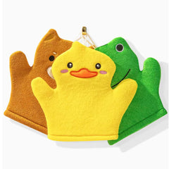 Amersis BubbleGlove duck design mitt for kid-friendly bath time with playful foam