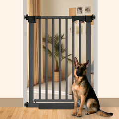 Amibud 41-inch extra tall gate in doorway offers a tall barrier for pets and toddlers.