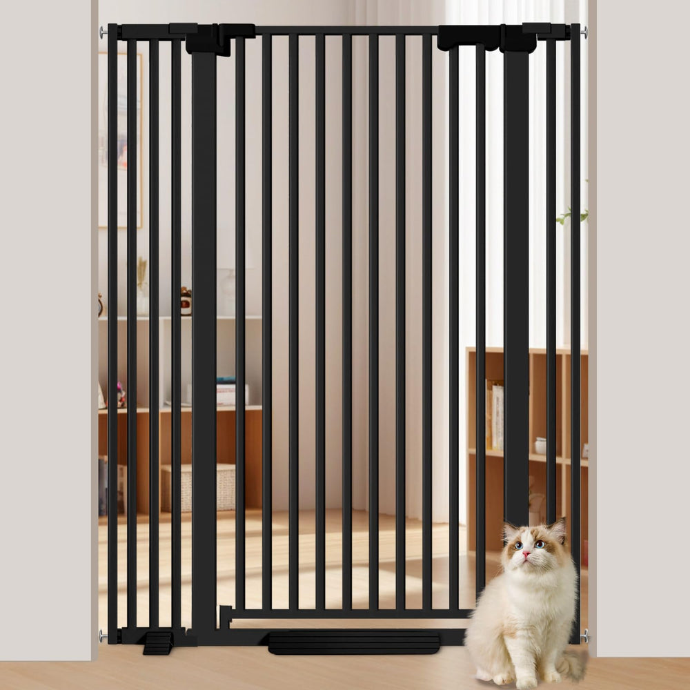 Amibud 51-inch extra-tall cat gate in metal blocks climbing and marks space boundaries