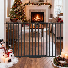 Amibud Extra Wide Baby Gate extended to 63 inches for doorways and hallways.