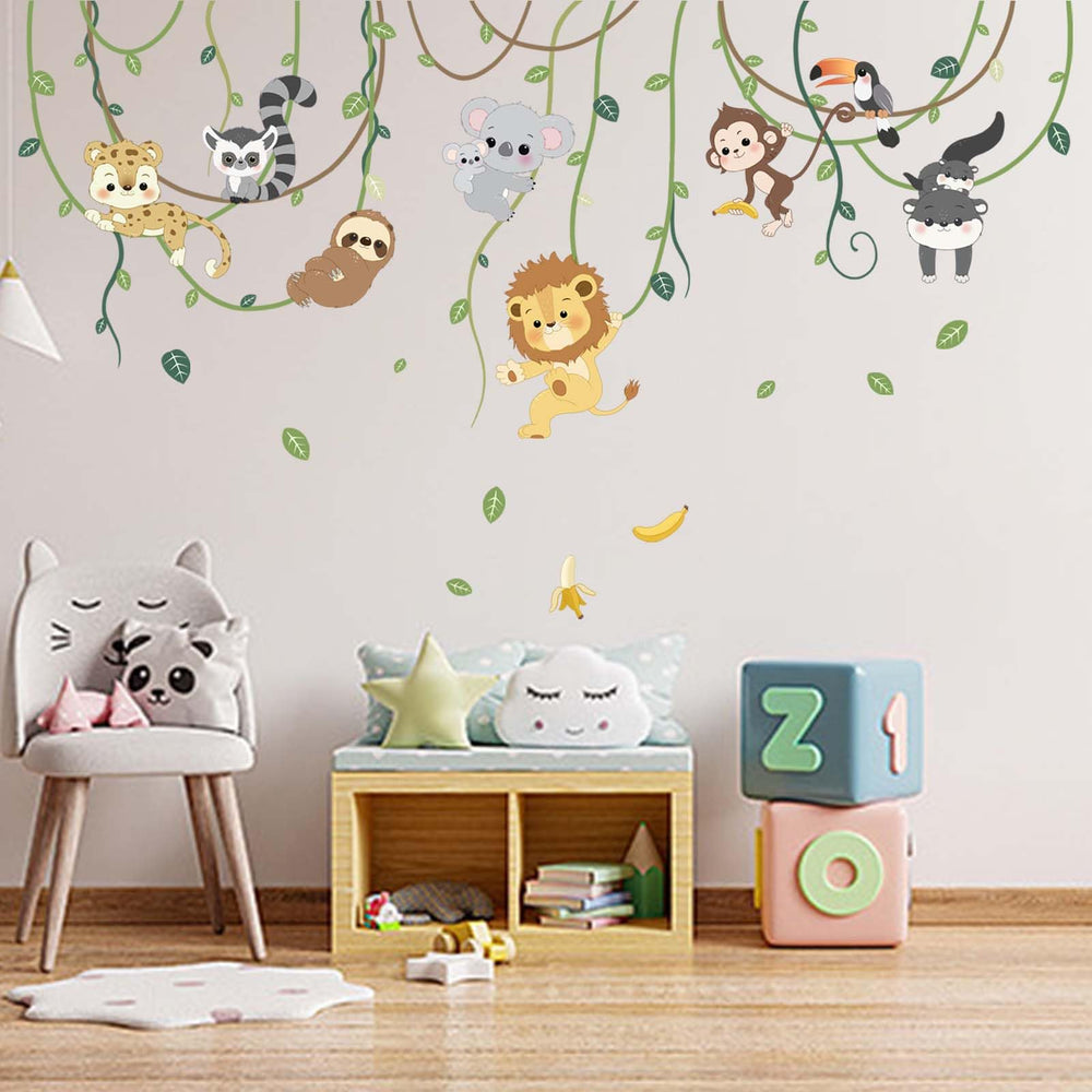 Amimagen Lion wall decal climbing trees adds playful focal point for a lively nursery
