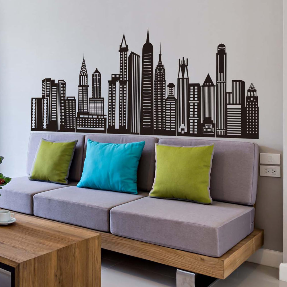 Amimagen Black City Skyline wall stickers collection—vibrant city silhouettes to spark imagination in kids' rooms.