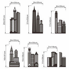 Amimagen city-building silhouette wall decals set—easy-to-apply decor for bedrooms and living spaces.