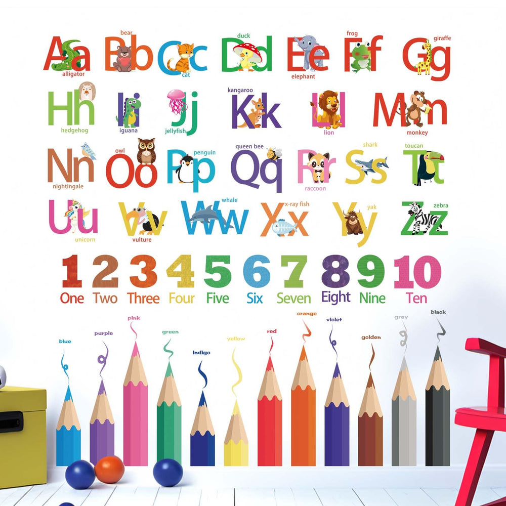 Amimagen kids alphabet wall stickers colorful letters closeup for vibrant learning spaces