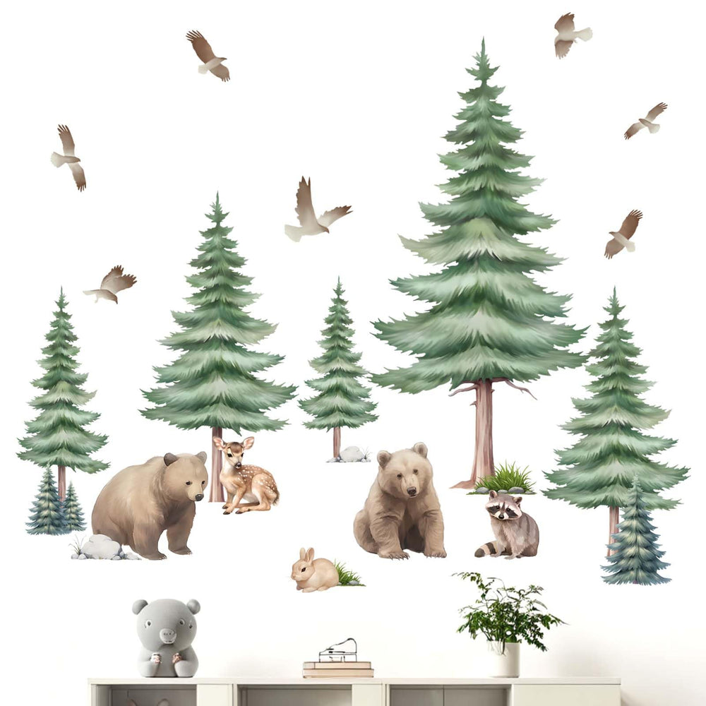 Amimagen large pine tree wall decal forest scene for cozy nursery ambiance