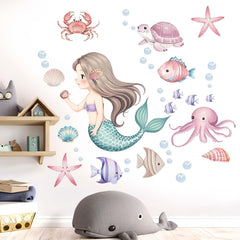 Amimagen mermaid-turtle scene wall sticker for imaginative play area.