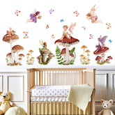 Amimagen mushroom fairy forest scene wall sticker for imaginative play in kids' rooms.