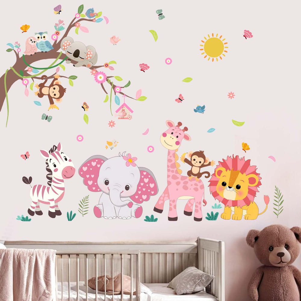 Amimagen Pink Forest elephant wall decal adds playful nursery decor and easy customization
