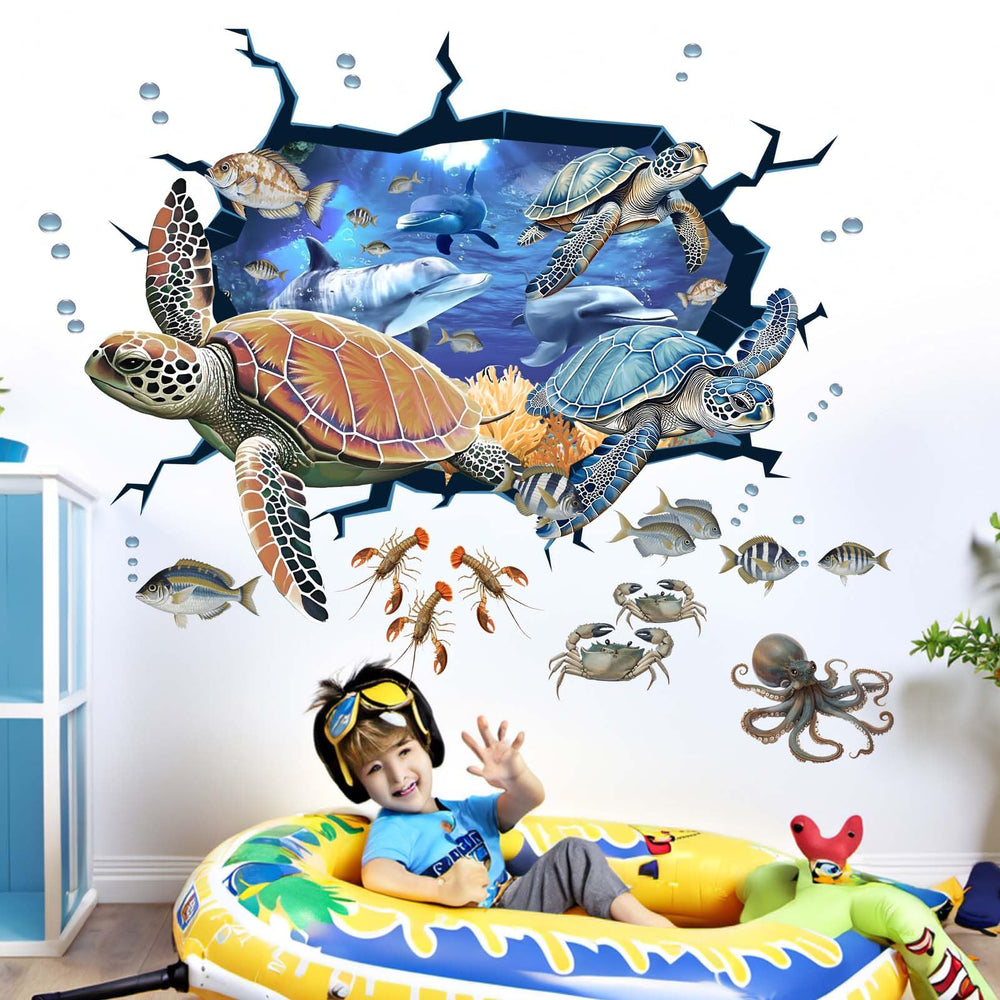 Amimagen sea turtle wall sticker close-up showing vibrant colors for nursery decor.