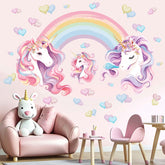 Amimagen unicorn rainbow wall stickers close-up colorful and durable decor for kids rooms
