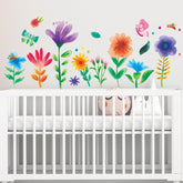 Amimagen watercolor flower wall stickers bundle arranged on a child's wall for playful decor