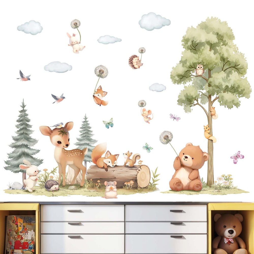 Amimagen woodland animals wall stickers pack for nursery decor with kid-friendly appeal.