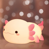 Ammonite axolotl night light front view with kid-friendly soft silicone glow.