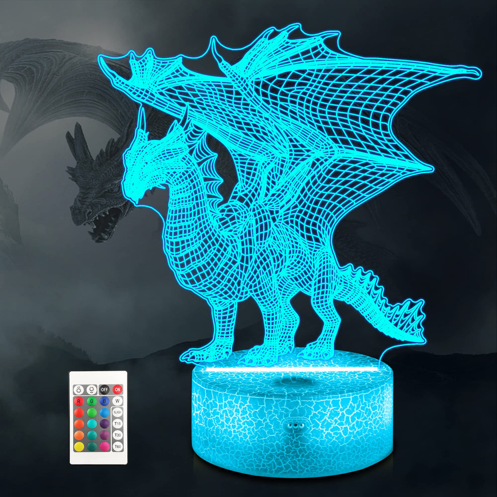 Ammonite Dragon Lamp 3D effect glows softly for bedtime calm.