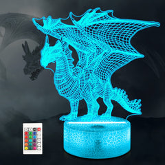 Ammonite Dragon Lamp 3D effect glows softly for bedtime calm.