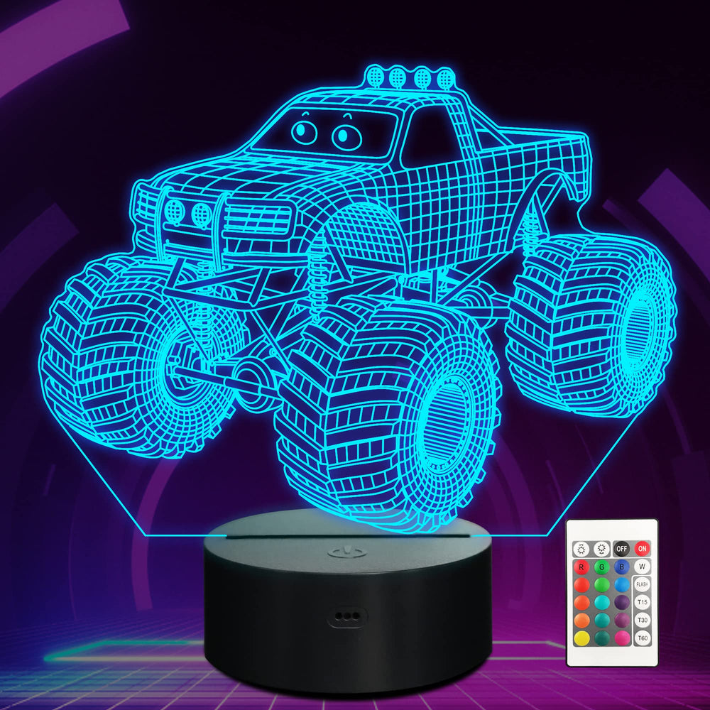 Ammonite Monster Trucks night light base glows softly for bedtime ambience