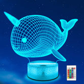 Ammonite Narwhal 3D lamp base with soft glow for kids' room