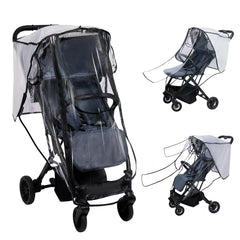 AMORBASE stroller rain cover front view shields baby from rain while staying transparent.