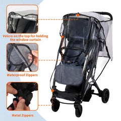 AMORBASE stroller rain cover with 2-way zipper door offers easy access without removal.