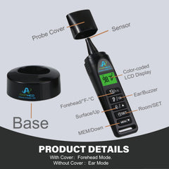 Amplim Baby Thermometer ear measurement mode for accurate temperature readings on the go.