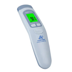 Amplim forehead thermometer display provides instant readings for quick fever checks.