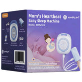 Amplim portable baby sound machine clipped to crib for soothing naps