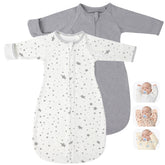 Amrcbb transitional swaddle arm-up sleeves shows secure newborn sleep