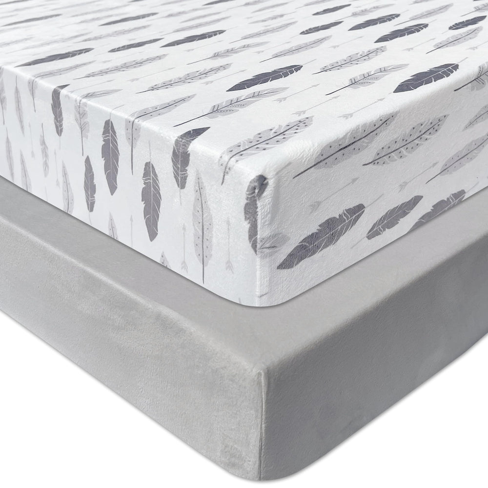AMROSE microfleece crib sheets 2-pack show cozy warmth for cold days and quick bed changes.