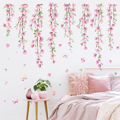 Amtoodopin pink flower vine wall decal on window enhances natural light feel