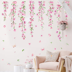 Amtoodopin pink flower vine wall decal on a bedroom mirror brightens the space