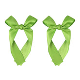 Amybasic 2-pack long satin ribbon bows, green, close-up, gentle on hair.
