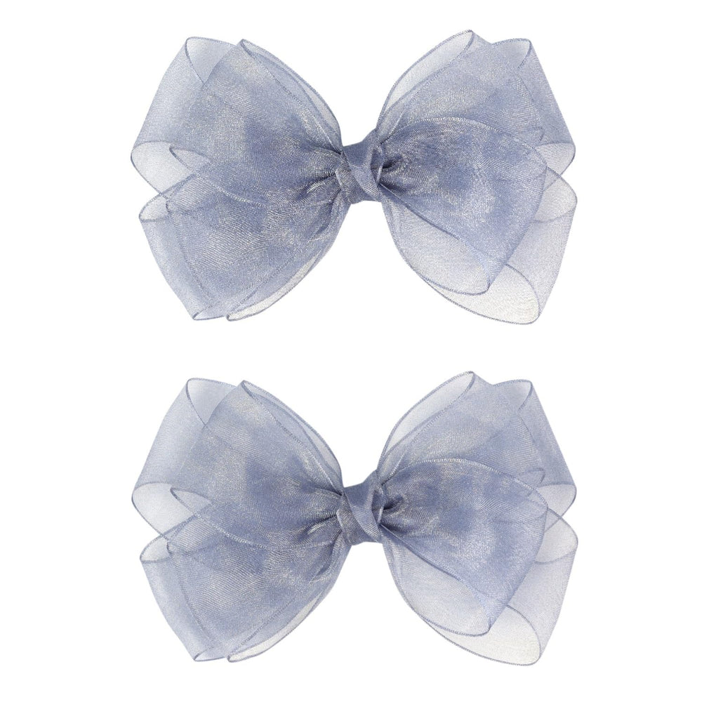 Amybasic gray 5.5-inch organza double bow clip front view for everyday outfits.