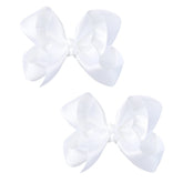 AMYDECOR 3-inch satin bow white pair close-up shows silky texture and secure clips