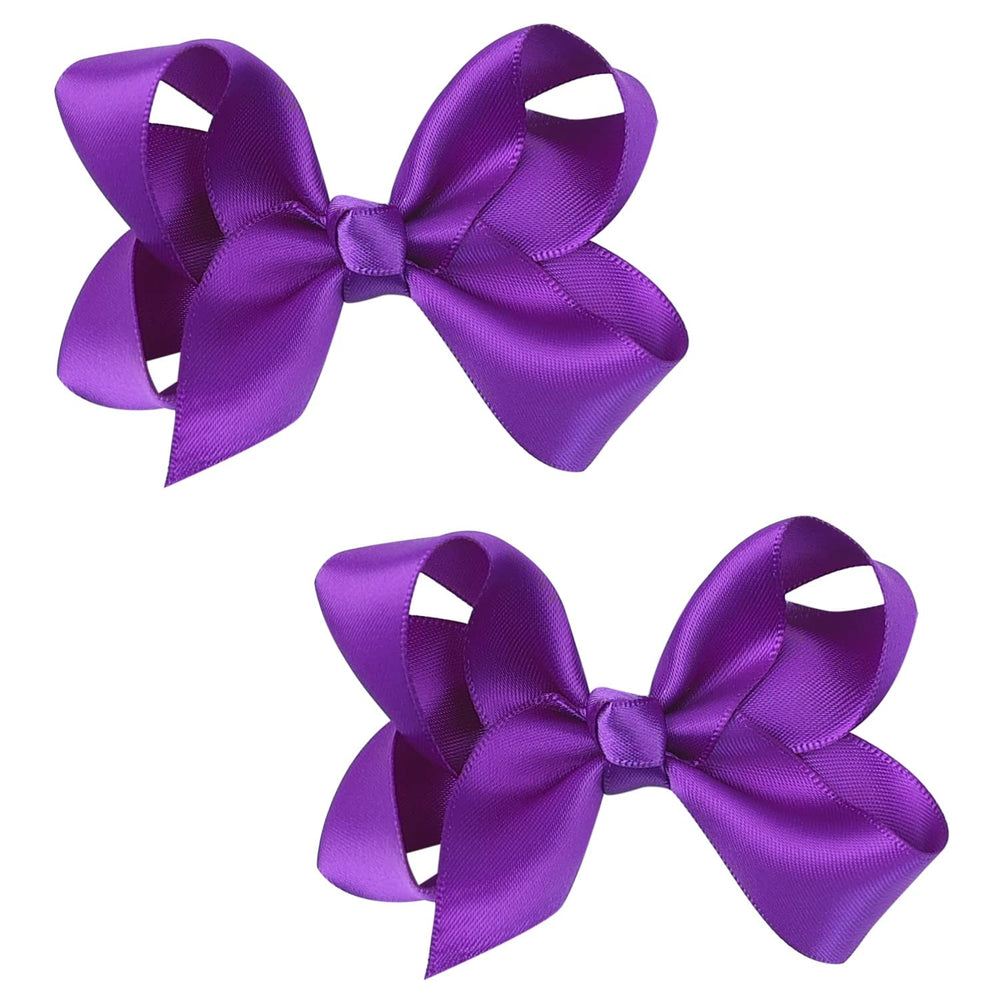 AMYDECOR 3inch satin bow purple pair in hair, adds polished color to daily outfits.