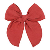 AMYDECOR 5.5 inch red fable bow front view highlights elegant linen-cotton texture for sweet outfits