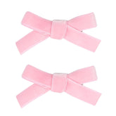 AMYDECOR velvet bow clips in pink for secure baby hairstyles.